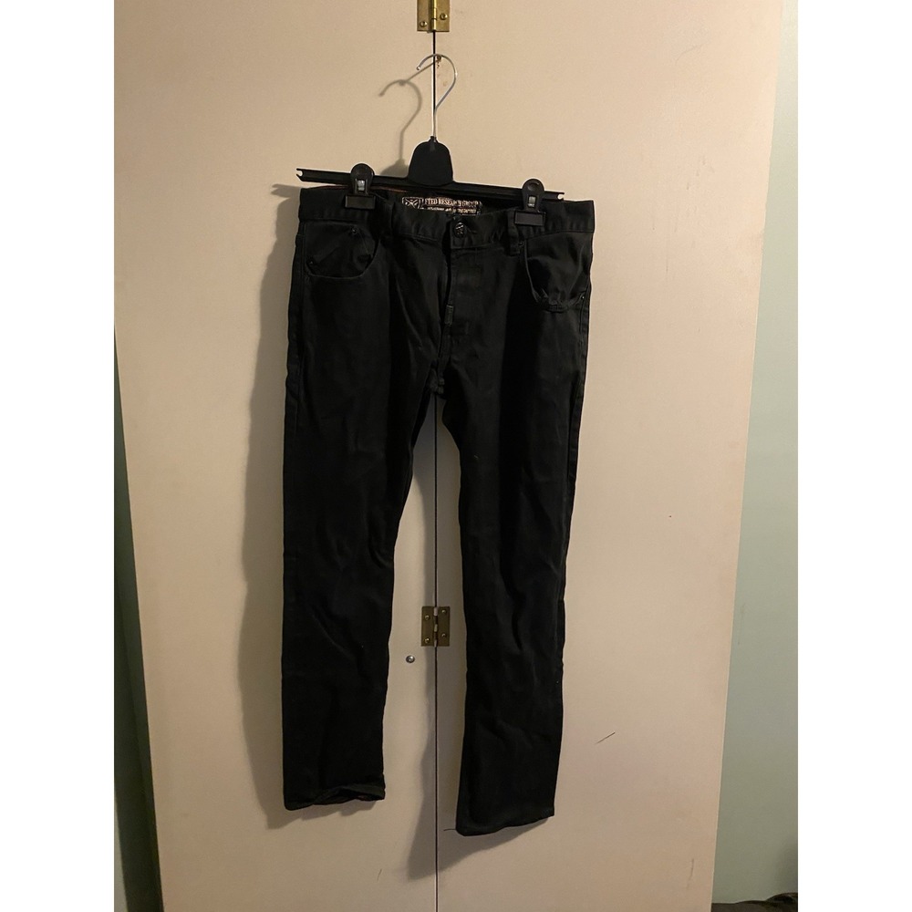 LRG Lifted Research Group Mens Black Denim Tapered Stretch Jeans Size 33